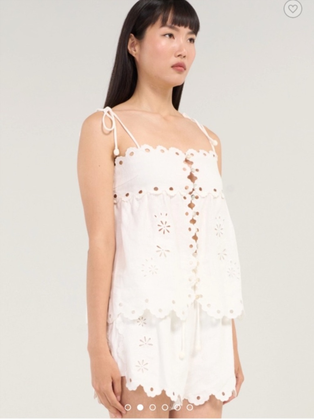 FARM Rio White Eyelet Scalloped Hem Drawstring Shorts. 100% Linen. Lined. New - Picture 3 of 15